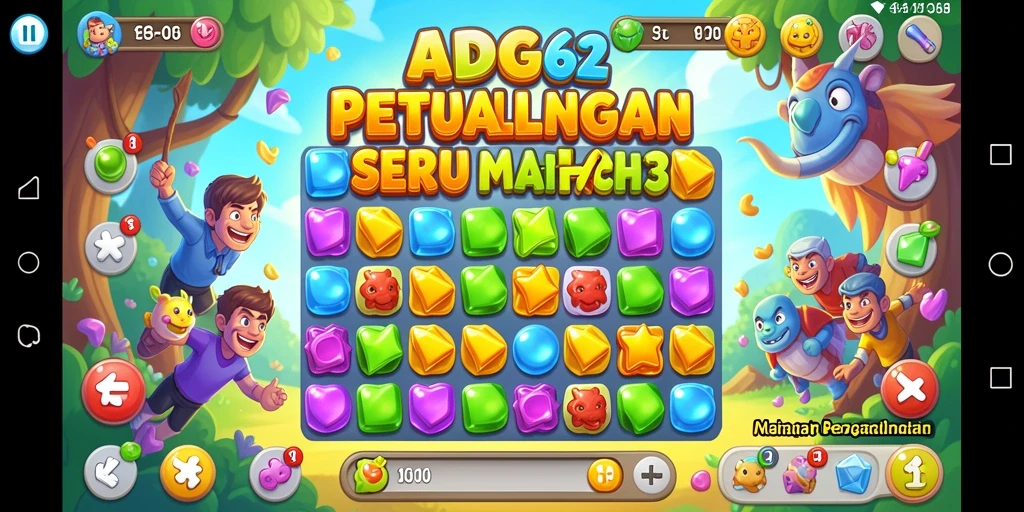 Screenshot ADG62 menunjukkan gameplay Match-3 yang menyenangkan dan penuh warna.
