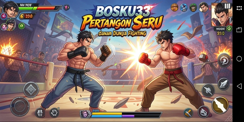 Tangkapan layar gameplay BOSKU33 yang menampilkan pertarungan epik antara karakter.