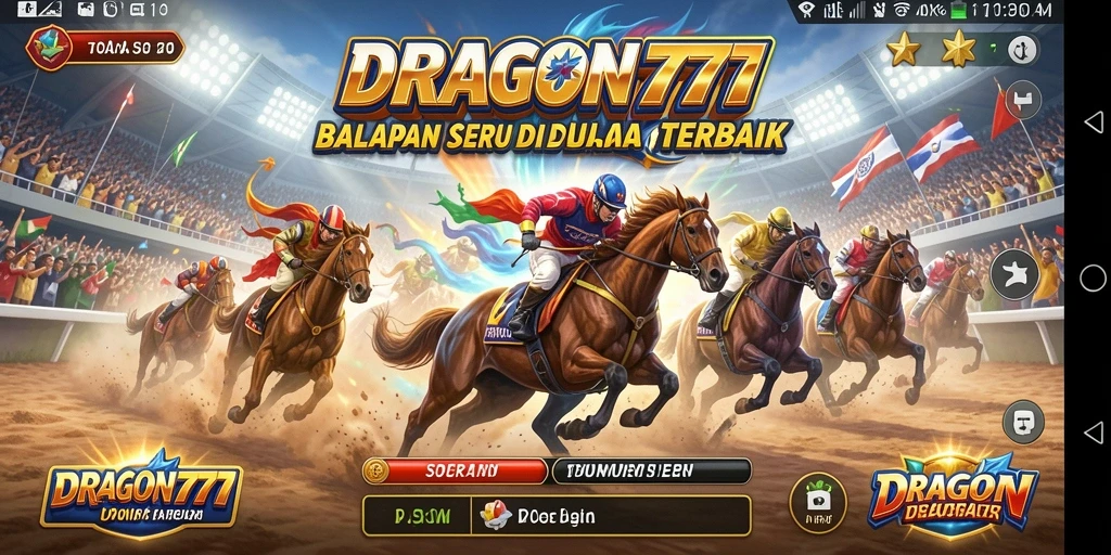 Tampilan gameplay utama dari DRAGON777 menunjukkan aksi balapan yang mendebarkan.