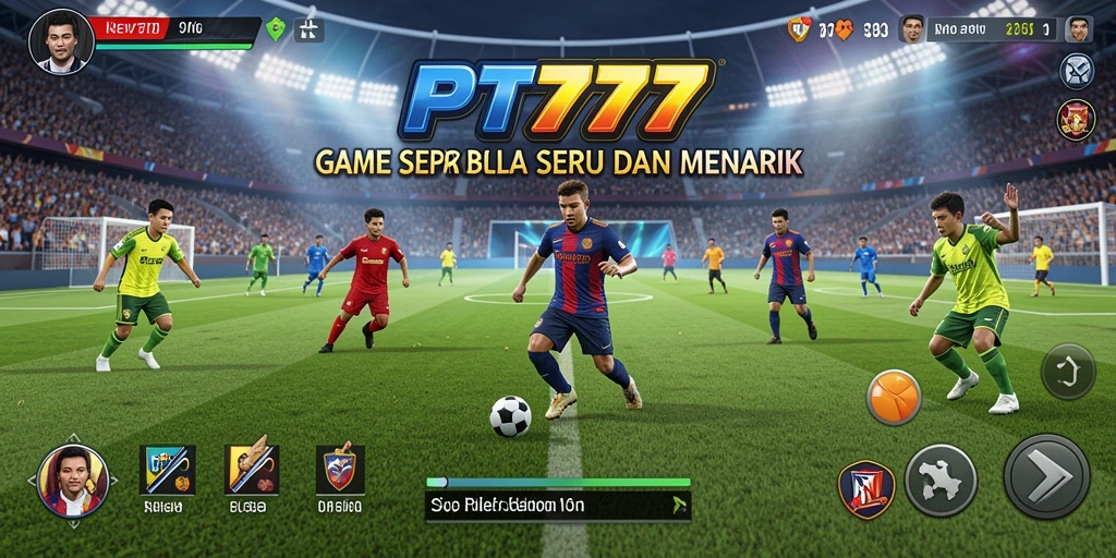 Tangkapan layar gameplay PT777 menunjukkan aksi seru di lapangan sepak bola.