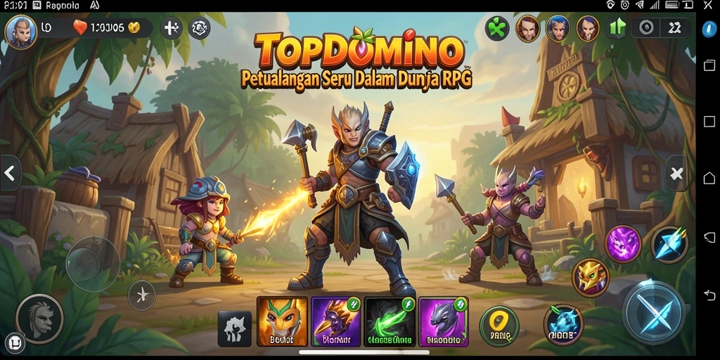 Screenshot utama TOPDOMINO dengan aksi gameplay RPG yang intens.